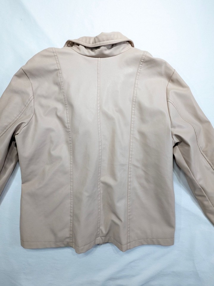 New Look Womens Beige Faux Leather Jacket w/Smocked Side Panels Sz 1X ...