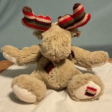 Pier 1 Imports Holiday Moose Plush Tan Stuffed Animal Striped Antlers Scarf