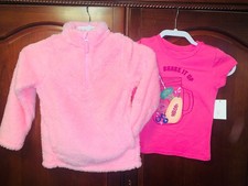 New 2 Lot GIRLS XS 4-5 PULLOVER 1/4 ZIP FLEECE  T-SHIRT PINK SHIRT