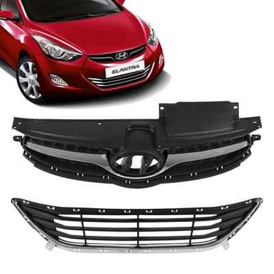 Upper+Lower Grille For 2011 2012 2013 Hyundai Elantra Sedan Front Bumper Grill