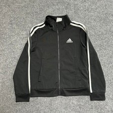 Adidas Track Jacket Kids Size 8 Black White Stripe Full Zip Athletic Sportswear