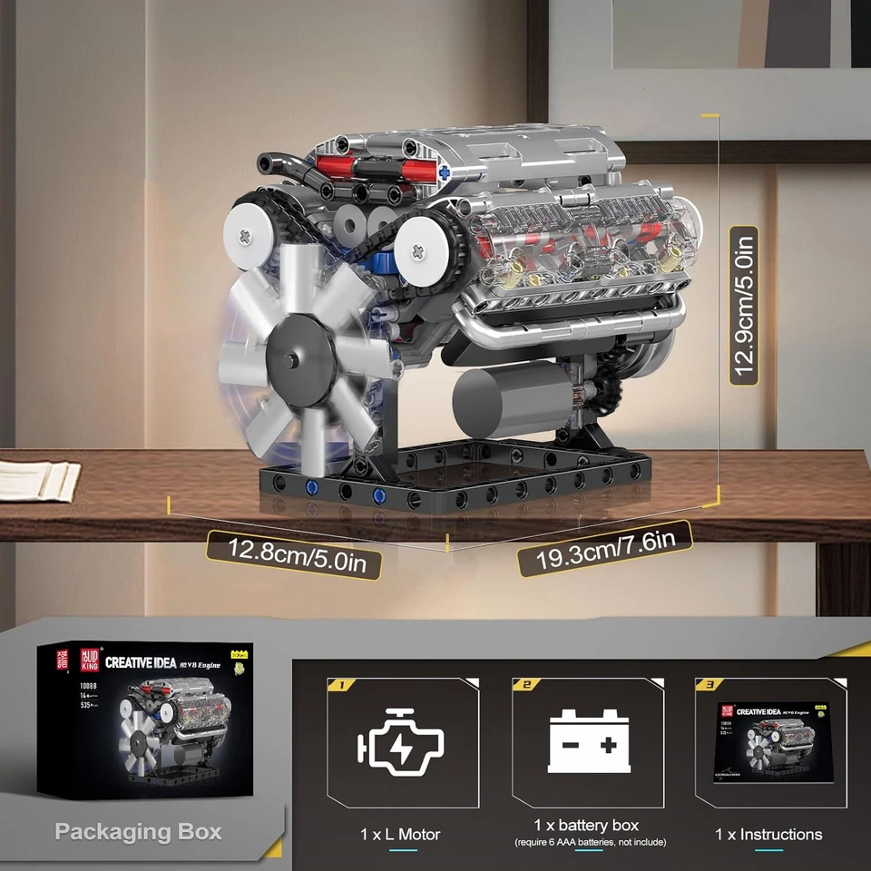 DIY V8 Engine Model Kit for Adults, Working Mechanical STEM Toy 535 Pcs-USA SHIP - Image 2 of 4