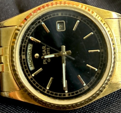 #ad #ad Seiko Pulsar Day Date Presidential Style Black Dial Gold Metal Band V544 8A40 $20.00