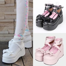 Gothic Sweet Lolita Schuhe Shoe Cosplay Kostüm Platform Plateau White Black Pink