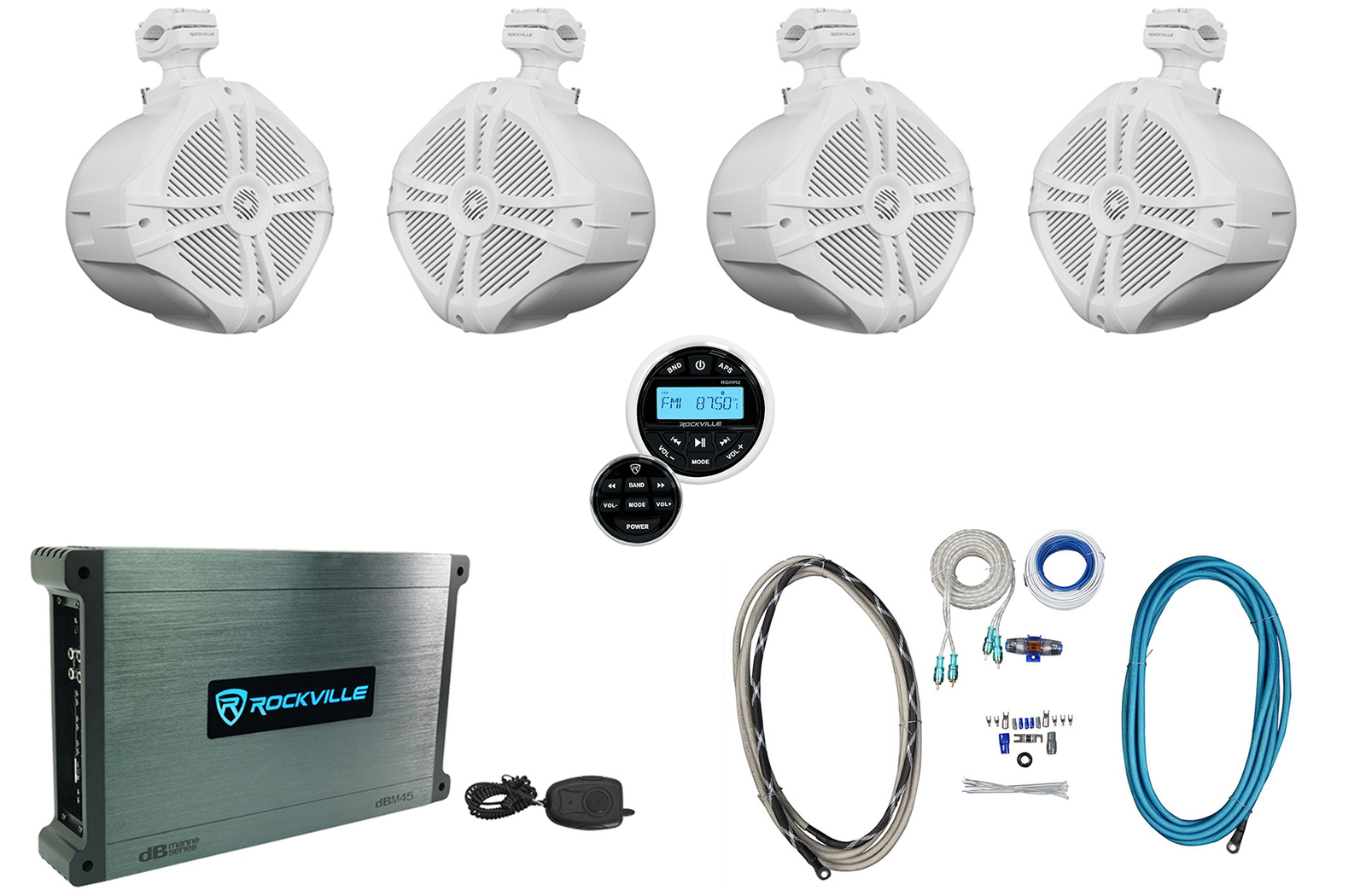 4 Rockville RWB90W White 8 Поворотных динамиков для морского вейкборда Усилитель Ресивер