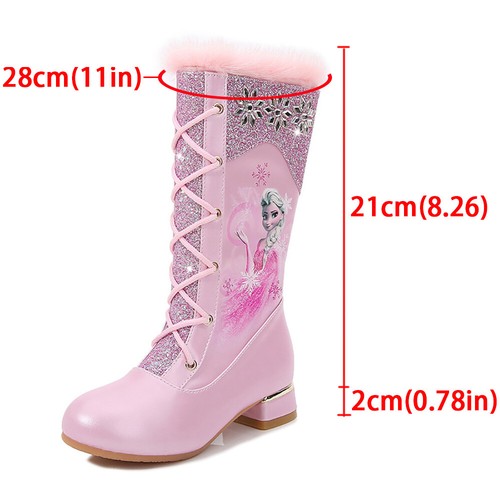 Neu Winter Kinder Mädchen PU Elsa Prinzessin Kristall Paillette Hohe Stiefel - Bild 6 von 24
