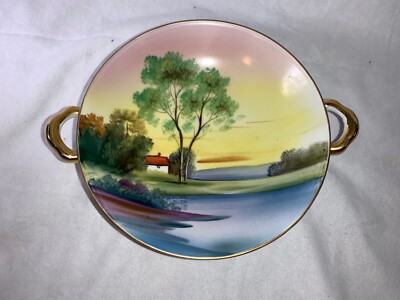 Noritake Hand Painted Landscape 2-Handled Bowl Antique Japanese