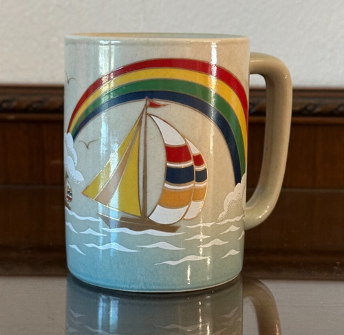 Tazza da caffè vintage Otagiri Japan 8 once con barca a vela e arcobaleno - Foto 3 di 8
