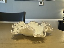 VTG Fenton Silver Crest Milk Glass Double Ruffled Footed Candy Dish 6”