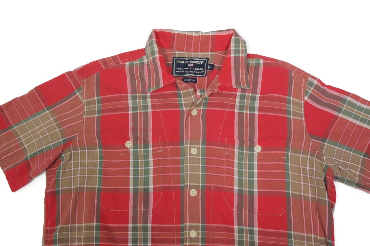 Polo Sport Ralph Lauren Red Plaid Short Sleeve Button Mens Shirt