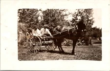 RPPC Horse Drawn Two Wheeled Cart Carriage 3 Men Hats photo postcard GP2