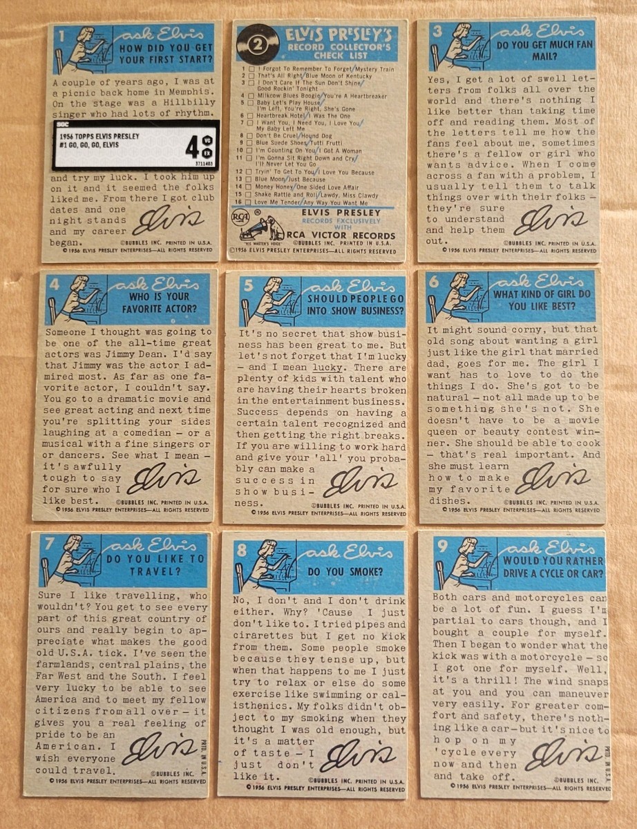 1956 Topps Bubbles Elvis Presley Complete Set 66 Cards W