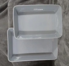 Casserole Baking Dish Set Gray Ribbed Sides Rectangular Ceramic Vintage 2 Piece