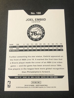 2018-19 Panini NBA Hoops Winter Joel Embiid #166