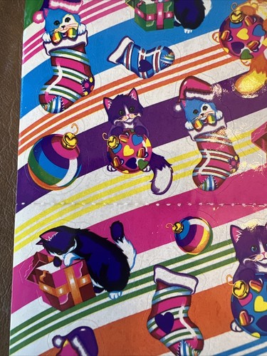 Lisa Frank Vintage Sticker Sheets Holidays Christmas Cats In Stockings 1 Sheet - Picture 5 of 9