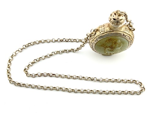 Antique Chinese Tibetan Silver Inlay White Hetian Jade Snuff - 28” Length - Picture 10 of 11