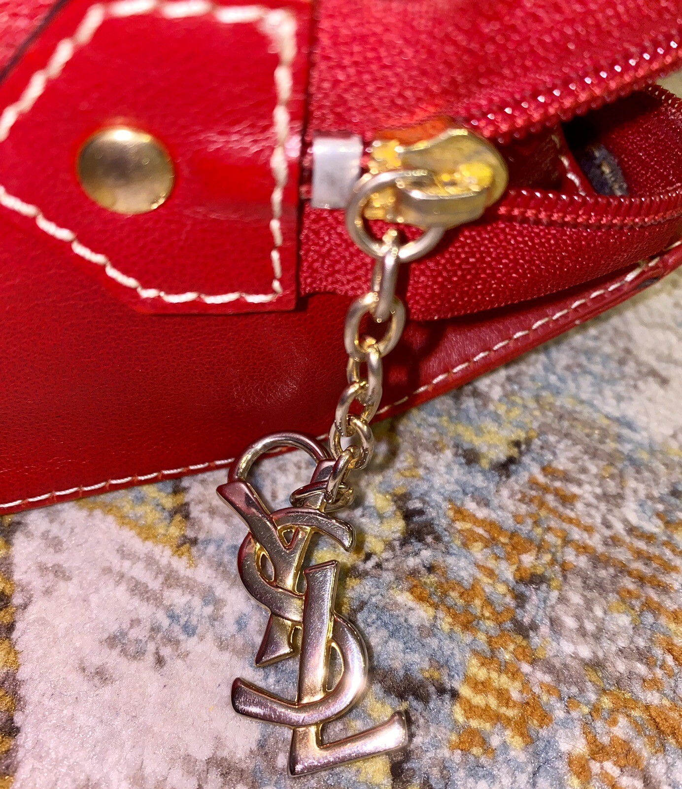 Vintage Yves Saint Laurent Tote Shoulder bag Red leather With White