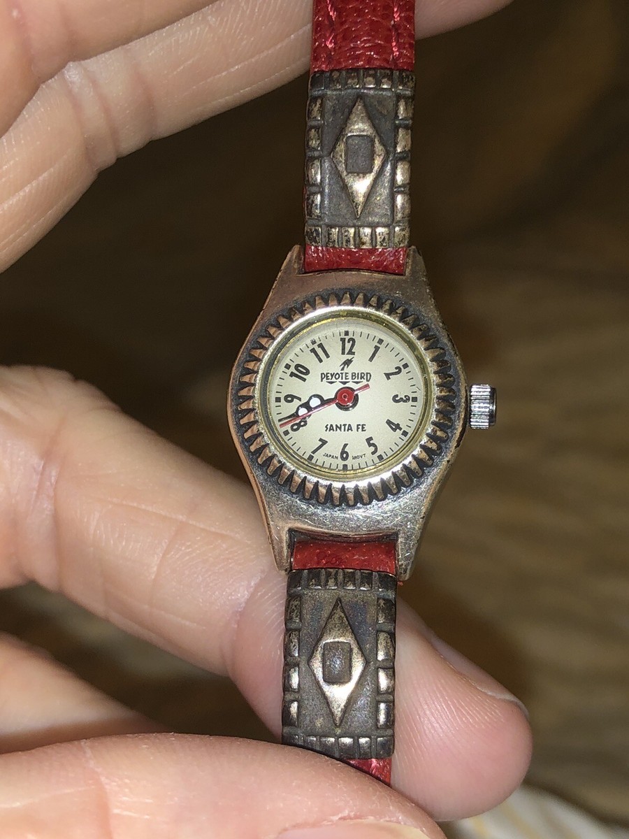 Vintage Peyote Bird Santa Fe Watch Original Red Leather Band NEEDS