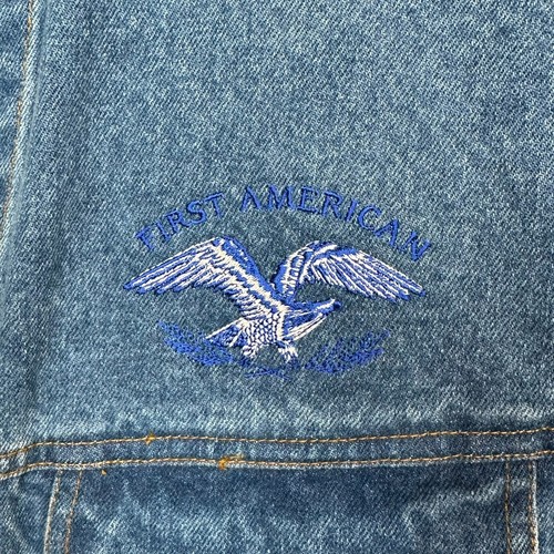 VTG Halo Casuals Denim Trucker Jacket XL Blue Embroidered Eagle First American - Picture 2 of 12