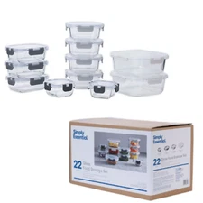 Simply Essential 22-PieceGlass Food Storage Set in Grey