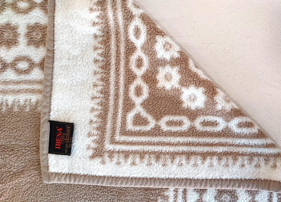 Vintage Ibena Relax Dolan Blanket Acrylic Cotton Blend Tan Geometric 52" x 72" - Image 3 of 4