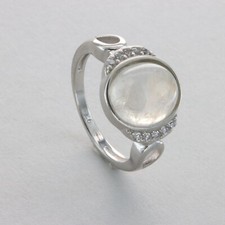 Oval Rainbow MOONSTONE Ring with 10 CZs Multiple Sizes 925 STERLING SILVER 135e