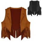 Girls Cowgirl Costume Open Front Western Cowboy Dress Up Solid Color Vest Suede