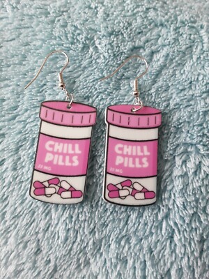 Neuheit lustige Chill Pille, Stress, Angst Ohrhänger Boho, Kitsch 