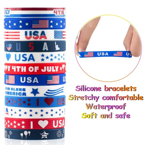 30 Pcs 4TH of July Silicone Bracelets American Flag Independence Day Wristbands - Picture 4 of 6