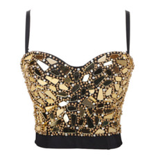 Corset Bustier Crop Top Sequin Beads Glass Padded Push Up Bralette Bra Camisole