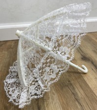 Vintage White Lace 10  Doll Bear Craft Decor Umbrella Parasol Plastic Handle