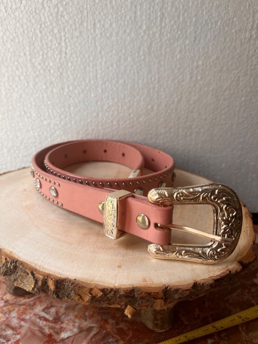 NOCONA PINK GENUINE LEATHER RHINESTONE BUCKLE WESTERN BELT  display picture 3