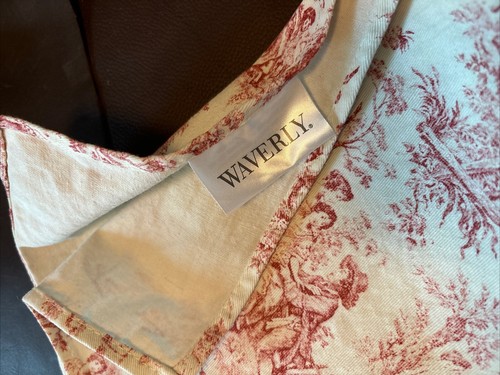 Waverly Red Off-white Toile Country Life Square Tablecloth 50” - Picture 3 of 5