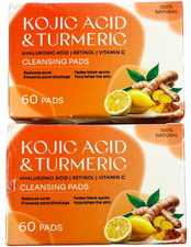 Kojic Acid  Turmeric Cleansing Pads - 60 Pads - Retinol  Vitamin C - LOT of 2