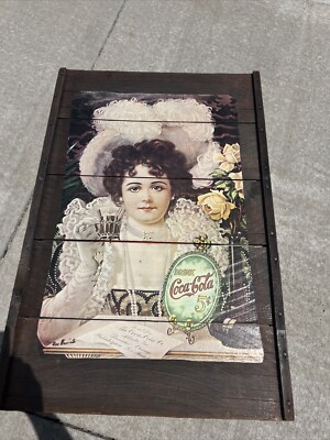 Vintage Wooden Primitive COCA-COLA Advertising Sign Victorian Lady Decal