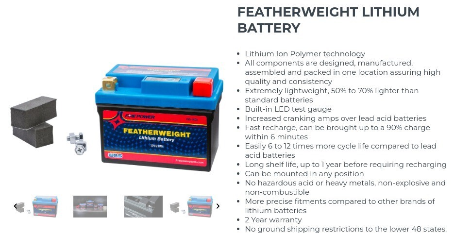 Kawasaki 2007-2014 KFX 90 FirePower Featherweight Lithium Battery