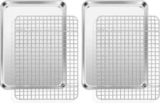 Baking Pan with Rack Set (2 Pans + 2 Racks), Stainless Steel Cookies Sheet Bakin