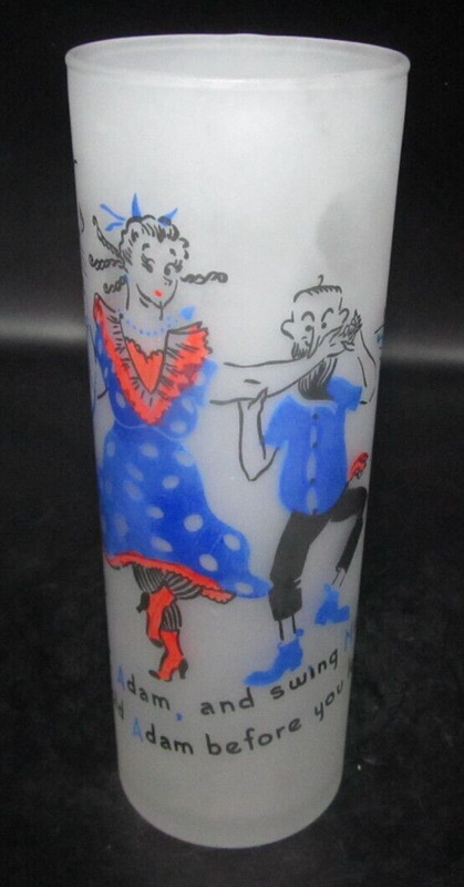 Vintage Tall Frosted Tumbler Mr. Adam & Miss Eve 6.75" Tall Redneck Hillbilly