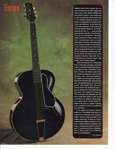 1993 Gibson Master Line Professional Special L-5 Guitar 1pg Article & Photo