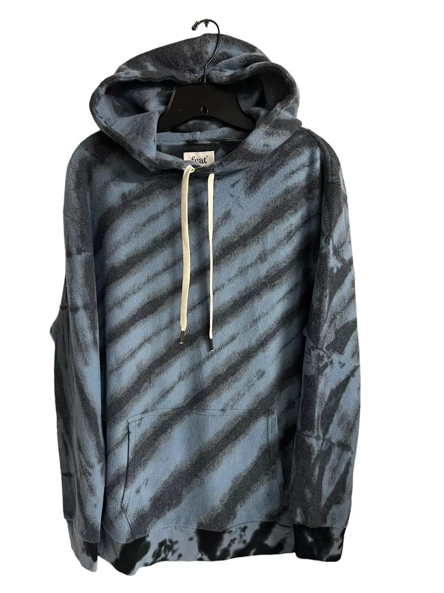 Feat Hoodie Mens M Blue Gray Tie Dye Soft Fleece Long Sleeves Pockets Pullover