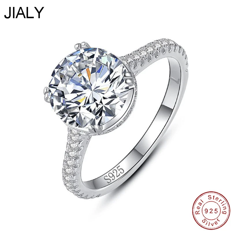 JIALY Four Claw Circle Face European AAA CZ S925 Sterling Silver Ring For Women