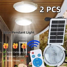 2 x Solar Power Ceiling Pendant Light Remote Control Out/Indoor Lamp Waterproof