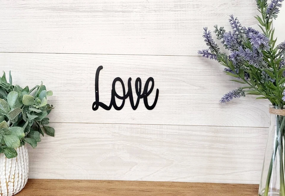 Love Metal Sign Love Sign Love Metal Word Cursive Love Home Sign Rustic - Image 2 of 4