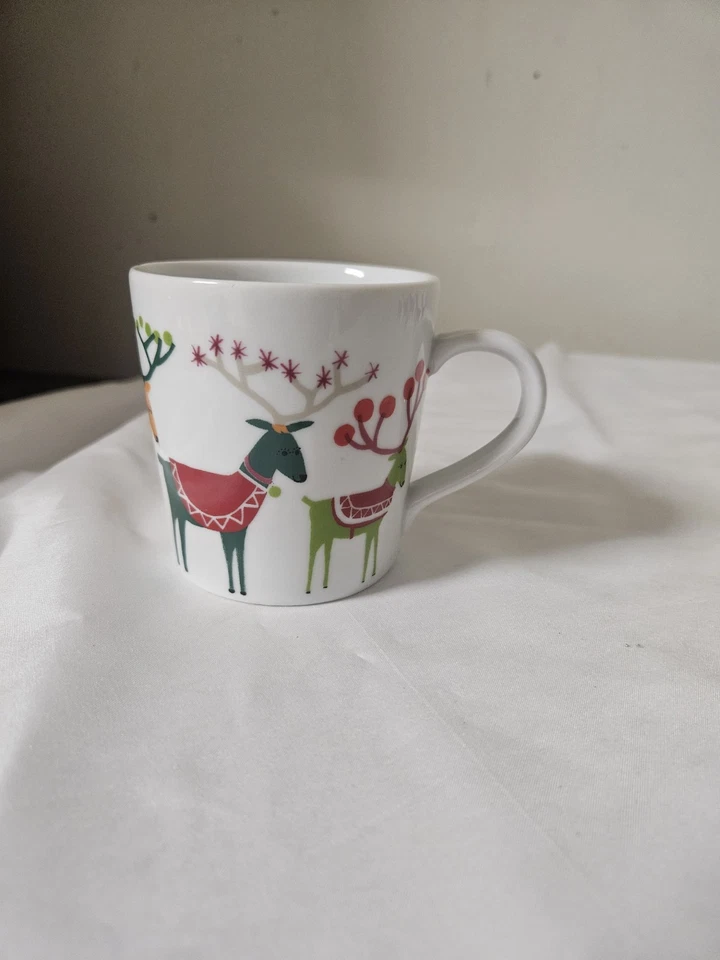 Set of 5 Crate and Barrel Jenny Bowers 2014 Christmas Mugs, 6 oz., Reindeer Sled - Image 3 of 4