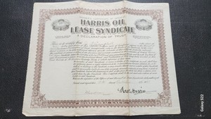 1921 Harris Oil Lease Syndicate Shares~Stock Scripophily 