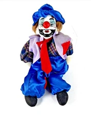 Vtg Hobo Clown Porcelain Hand Painted Head Sand Body Red Nose Fuzzy Hair Hat Tie