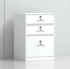 FULLY ASSEMBLED White 3 Drawer Steel Home Office Steel Filing Cabinet With Lock