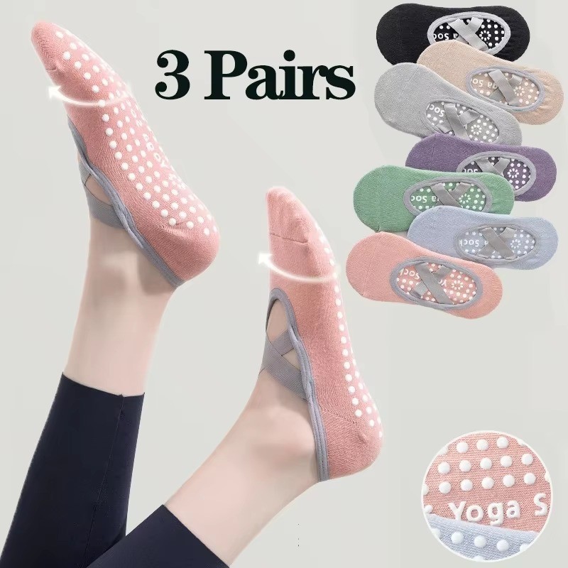 3 pares de calcetines de yoga antideslizantes para mujer Pilates ballet fitness zapatillas de algodón Reino Unido