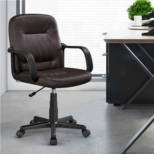 Home Office Chair Leather Computer Swivel Chair with Arms Wheels for Work Study