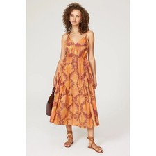Ulla Johnson Valentina Dress 0 Red Topaz Orange Tie Dye Cotton Midi NWOT